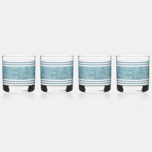 Zuidwesten Winter Herten Blauw en Wit Whisky Glas (Achterkant)