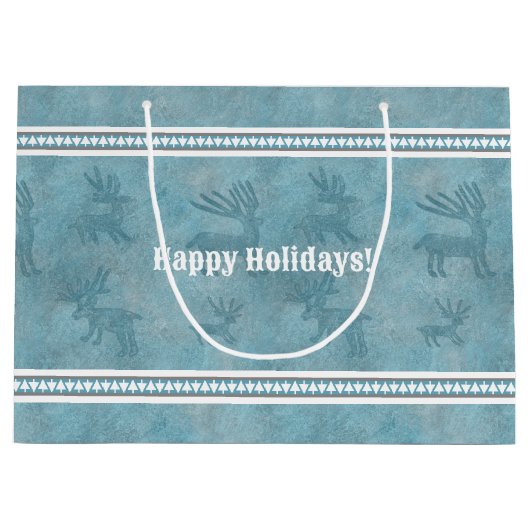 Zuidwesten Winter Herten en Geometrische dennen Bl Groot Cadeauzakje (Voorkant)