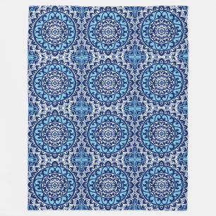 Zuidwesterse Zon Mandala Batik, Marineblauw & Wit Fleece Deken
