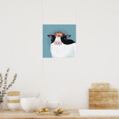 Zuivel Koe en rode bloemkroon Poster (Keuken)