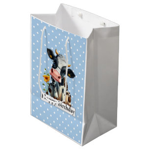 Zuivelachtige Koe Happy Birthday Blue Medium Cadeauzakje
