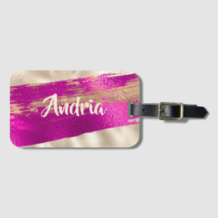 ZUIVELTEKST Fuchsia Platinum Faux Metallic Bagagelabel