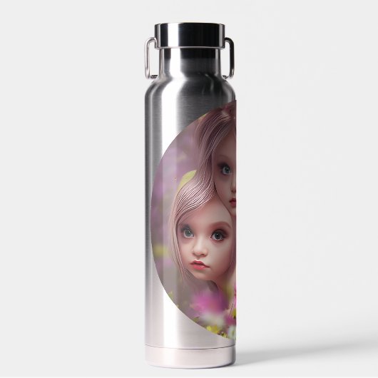 Zuivelzussen tussen de bloemen in het bos waterfles (Voorkant)