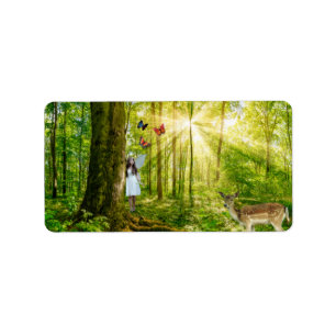 Zuiver in het magische bos met Bambi en vlinder Etiket