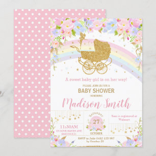 Zuiver Pram Floral Gold Glitter Baby shower Kaart