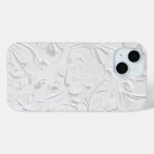 Zuiver Wit Embossed Floral iPhone Case (Achterkant (horizontaal))