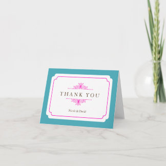 Zuivere elegantie turquoise roze persoonlijke beda bedankkaart