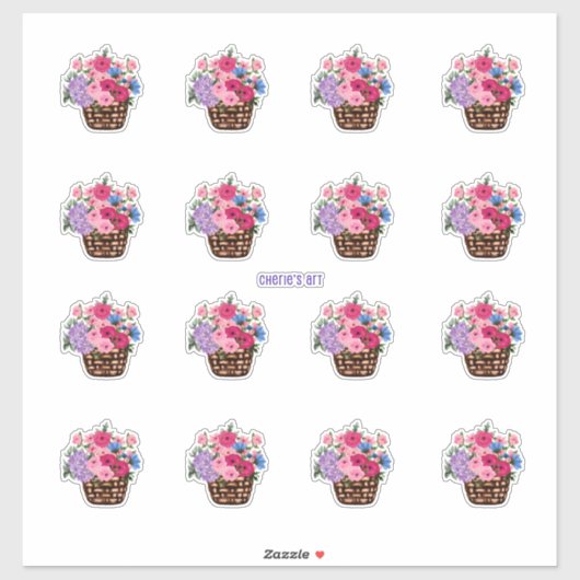 Zulke  mand bloemen sticker (Vel)