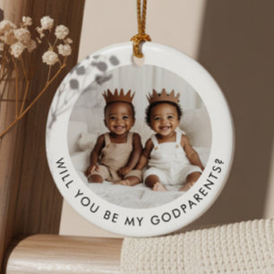 Zullen jullie onze peetouders zijn Foto voorstel J Keramisch Ornament