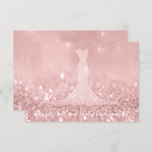 Zult u bruidsmeisje glitter rode boon diamant dres kaart (Voorkant / Achterkant)