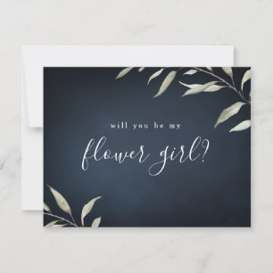 Zult u mijn bloemenmeisje zijn in navy met minimal kaart