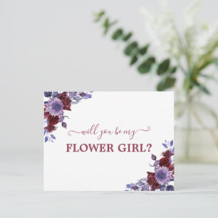 Zult u mijn bloemenmeisje zijn Paarse bloemen Briefkaart