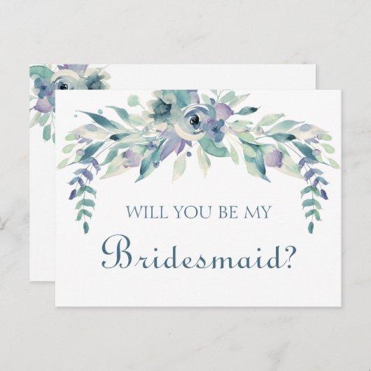 Zult U Mijn Bruidsmeisje Boho Waterverf Bloemstuk Uitnodiging Briefkaart (Voorkant / Achterkant)