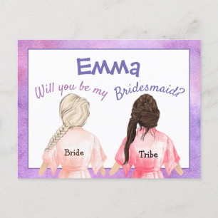 Zult u mijn bruidsmeisje/meisjes van achter/lilas uitnodiging briefkaart