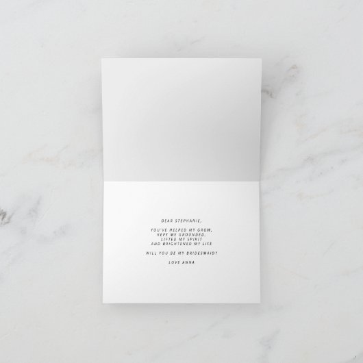 Zult U Mijn Bruidsmeisje Voorstelkaart Kaart (Binnen)