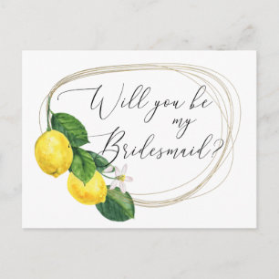 Zult U Mijn Bruidsmeisje Zijn Voorstel Lemon Huw Uitnodiging Briefkaart