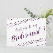 Zult U Mijn Bruidsmeisje Zijn Wit Paars Glitter Kaart (Staand voorkant)