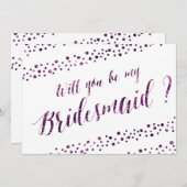 Zult U Mijn Bruidsmeisje Zijn Wit Paars Glitter Kaart (Voorkant / Achterkant)