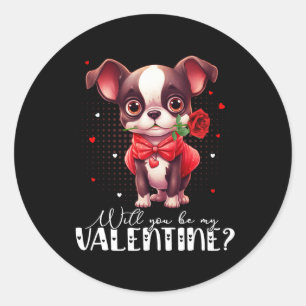 Zult u mijn Valentijn zijn Schattige Boston Terrie Ronde Sticker