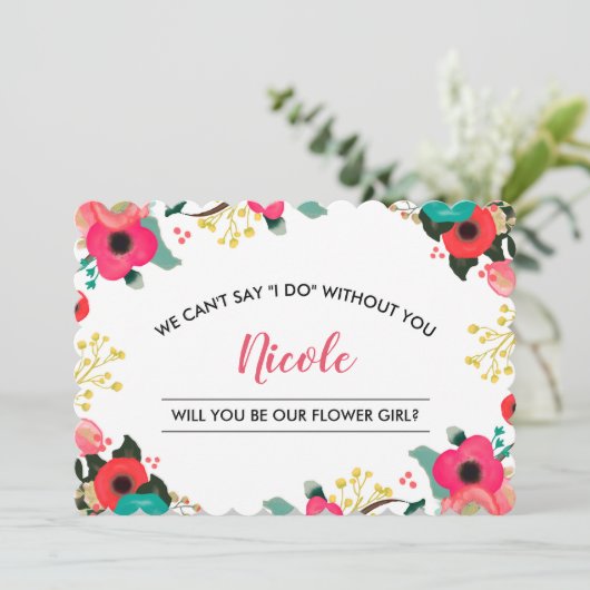 Zult u onze bloemenmeisje zijn? Moderne bloemen Kaart (Staand voorkant)