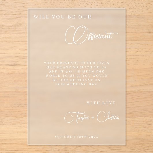 Zult u onze bruiloft ambtenaar voorstel eenvoudig acryl uitnodigingen (Voorkant)