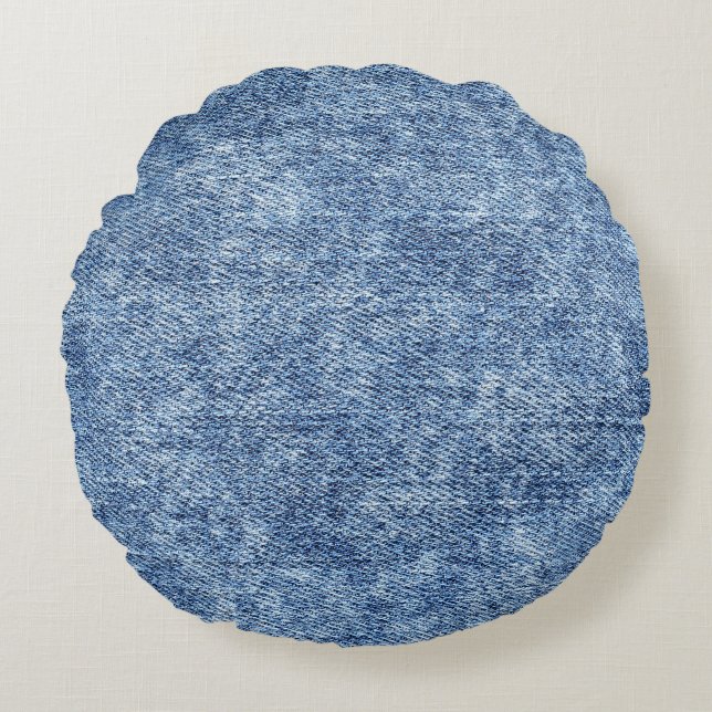 Zure was blauwe denim, close-up textuur. rond kussen (Voorkant)