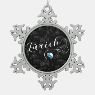 Zürich Flag in Heart, Zürich, Zwitserland Tin Sneeuwvlok Ornament