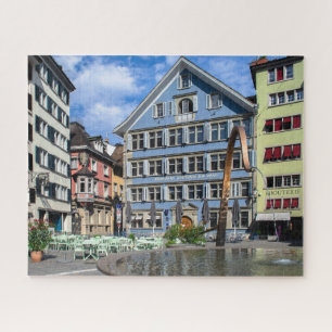 Zürich Fontein en restaurants Stad Jigsaw Puzzel