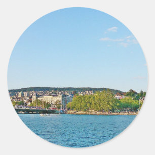 Zürich-meer, uitzicht naar de Bellevue-brug Ronde Sticker