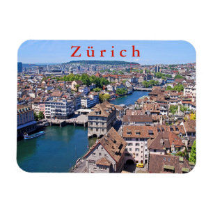 Zürich. Panorama uit de Grossmunster Tower. Magneet