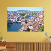 Zürich. Panorama van de Grossmunster Tower. Canvas Afdruk (Insitu (Woonkamer))