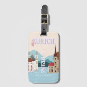 Zürich Reiskunst, Zwitserland Reiskunst, Retro Bagagelabel (Voorkant (verticaal))