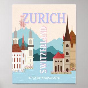 Zürich Reiskunst, Zwitserland Reiskunst, Retro Poster