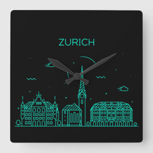 Zurich skyline vierkante klok
