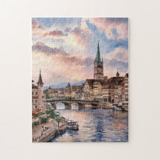 Zurich Switzerland Watercolor Painting Legpuzzel