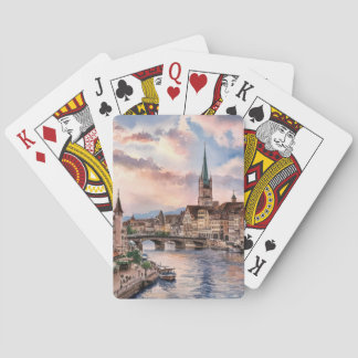 Zurich Switzerland Watercolor Painting Pokerkaarten