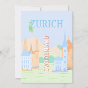 Zürich Travel Art, Zwitserland, Blue Retro Travel Feestdagenkaart