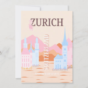 Zürich Travel Art, Zwitserland, Retro Travel Art Feestdagenkaart