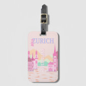 Zürich Travel Art, Zwitserland, Roze Retro Reizen Bagagelabel (Voorkant (verticaal))