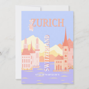 Zürich Travel Art, Zwitserland Travel Art Feestdagenkaart