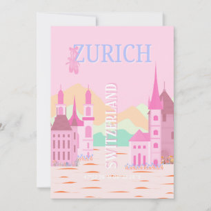 Zürich Travel Art, Zwitserland Travel Art, Roze Feestdagenkaart