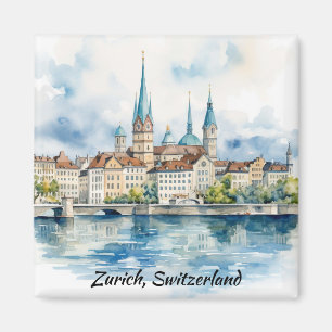 Zurich Zwitserland Aquarel Schilderij Magneet
