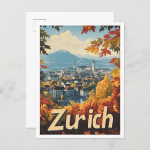 Zürich Zwitserland Art Vintage Travel Illustration Briefkaart