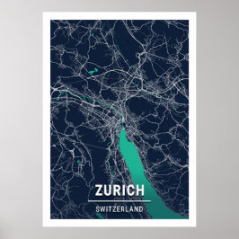 Zürich - Zwitserland Blue Dark City Map Poster
