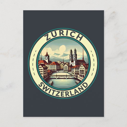 Zürich Zwitserland Illustratie Travel Art Badge Briefkaart (Voorkant)