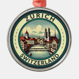 Zürich Zwitserland Illustratie Travel Art Badge Metalen Ornament