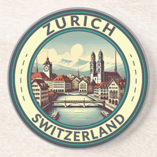 Zürich Zwitserland Illustratie Travel Art Badge Zandsteen Onderzetter