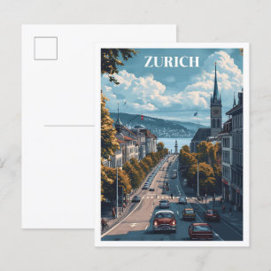 Zürich Zwitserland Kunst Reizen Illustratie Briefkaart