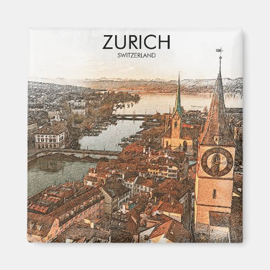 Zürich Zwitserland Panorama Uitzicht Magneet (Voorkant)