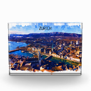 Zürich Zwitserland Panorama Uitzicht Waterverf Fotoblokken